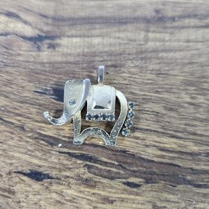 Vintage Elephant Pendant Gold Color Rhinestone Eye And Tail 1 1/2”